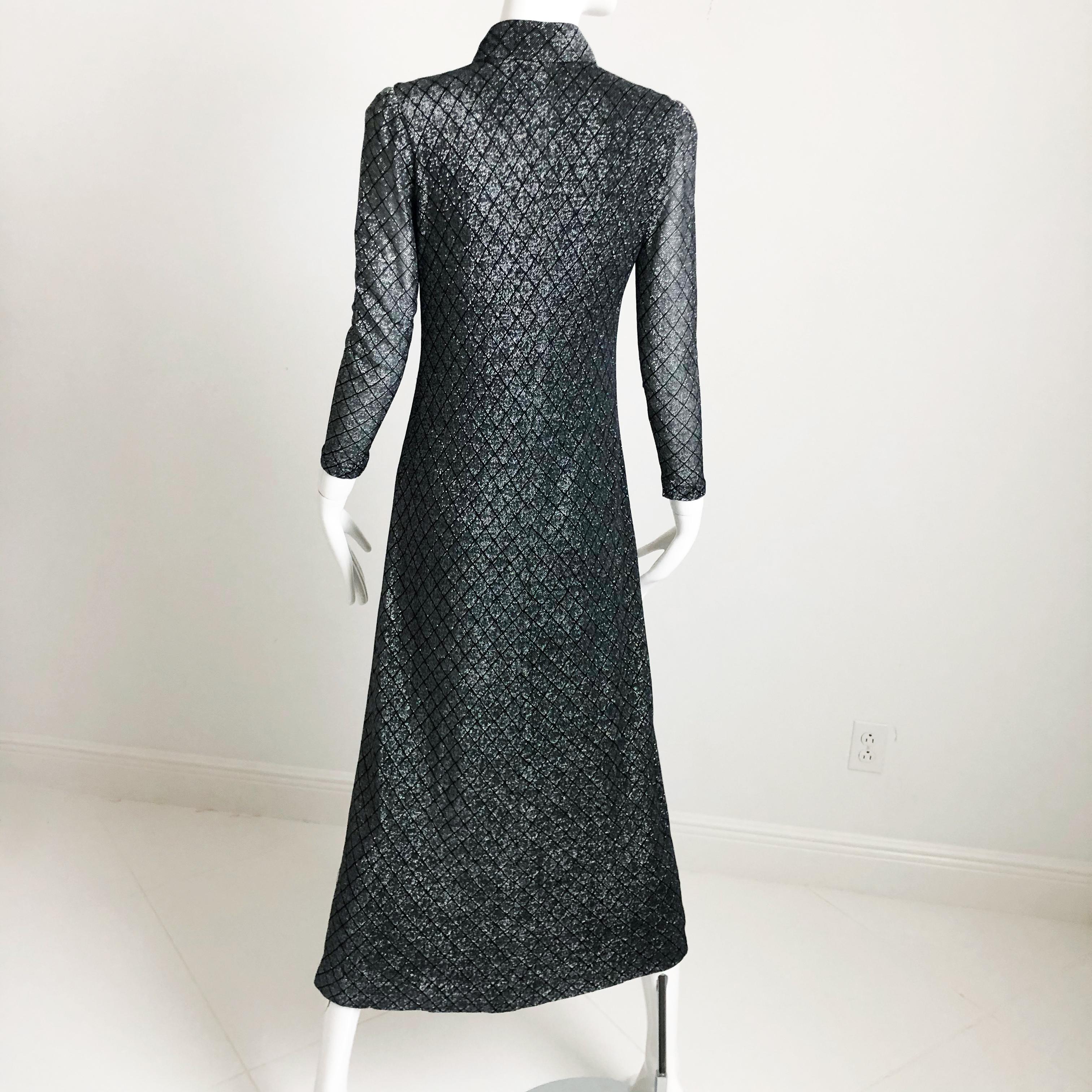 Donald Brooks Boutique Maxikleid mit Metallic-Diamantmuster Vintage 70er XS im Angebot 2