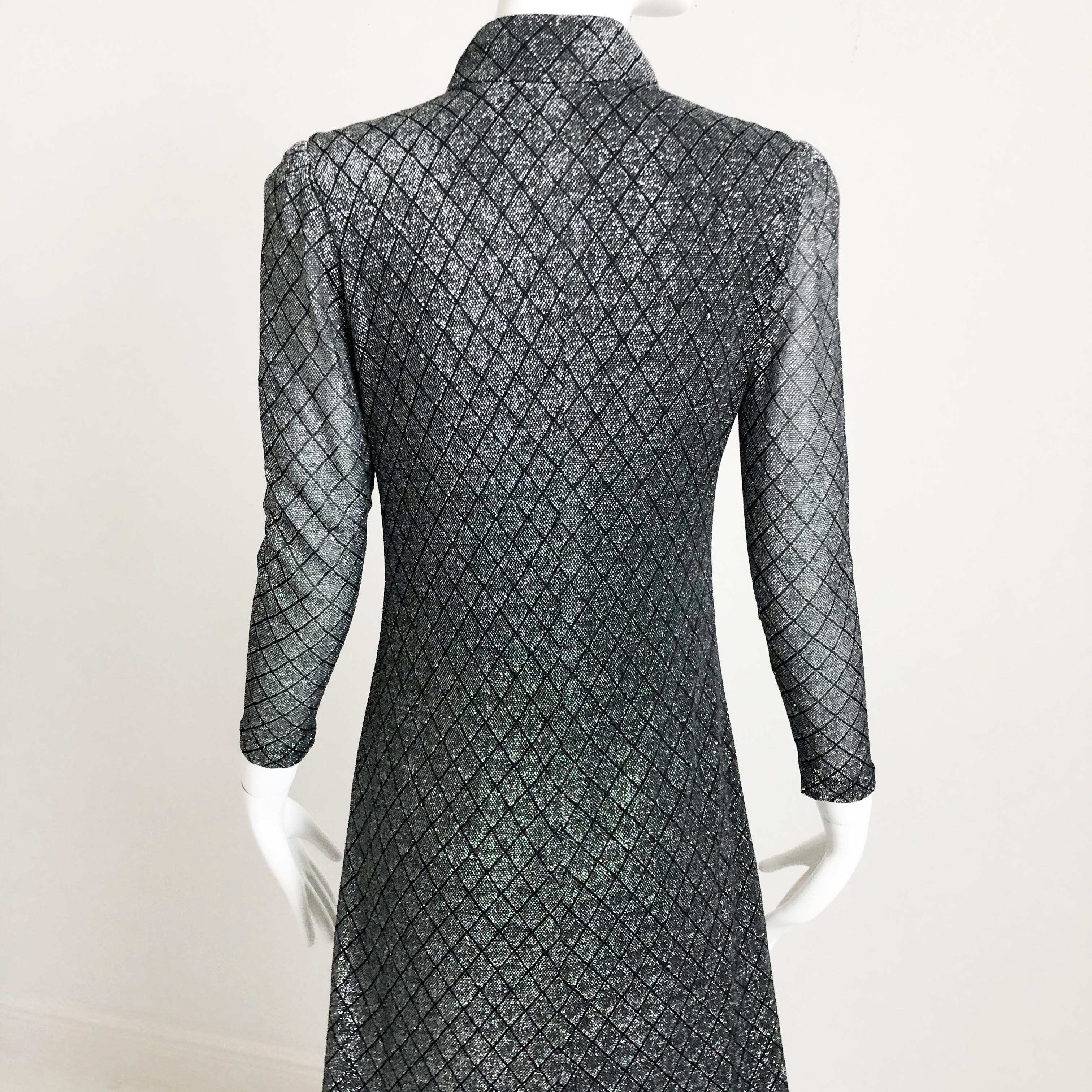 Donald Brooks Boutique Maxi Dress with Metallic Diamond Pattern Vintage 70s XS For Sale 4
