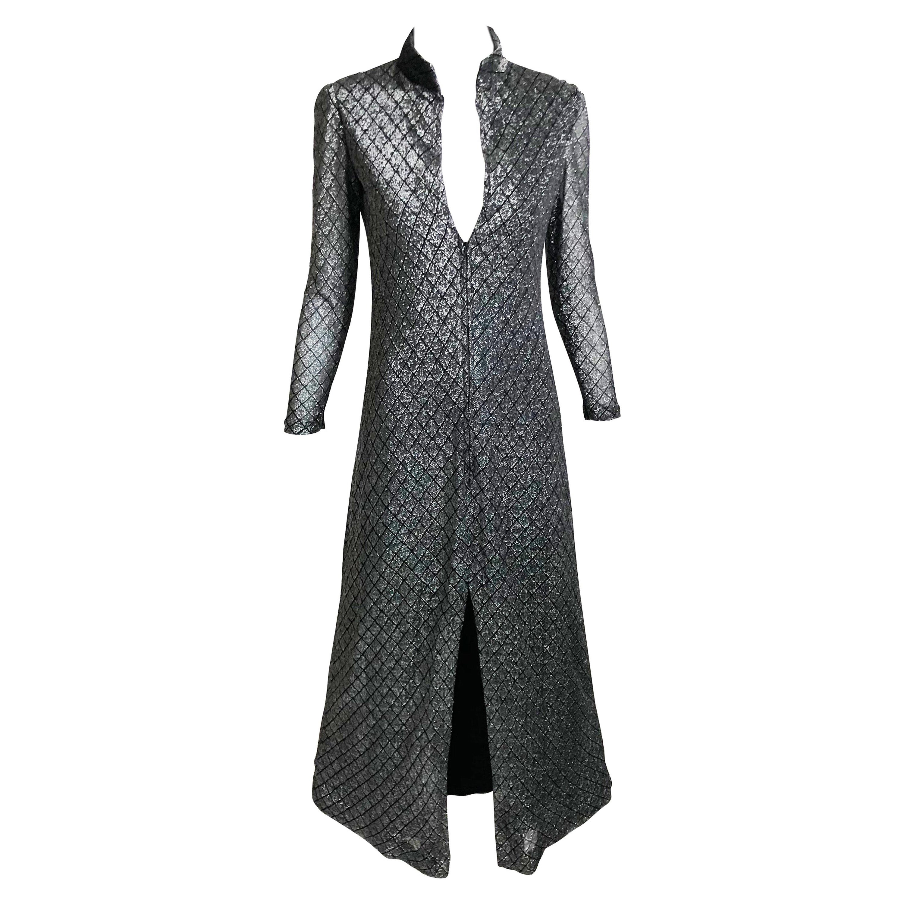 Donald Brooks Boutique Maxikleid mit Metallic-Diamantmuster Vintage 70er XS im Angebot