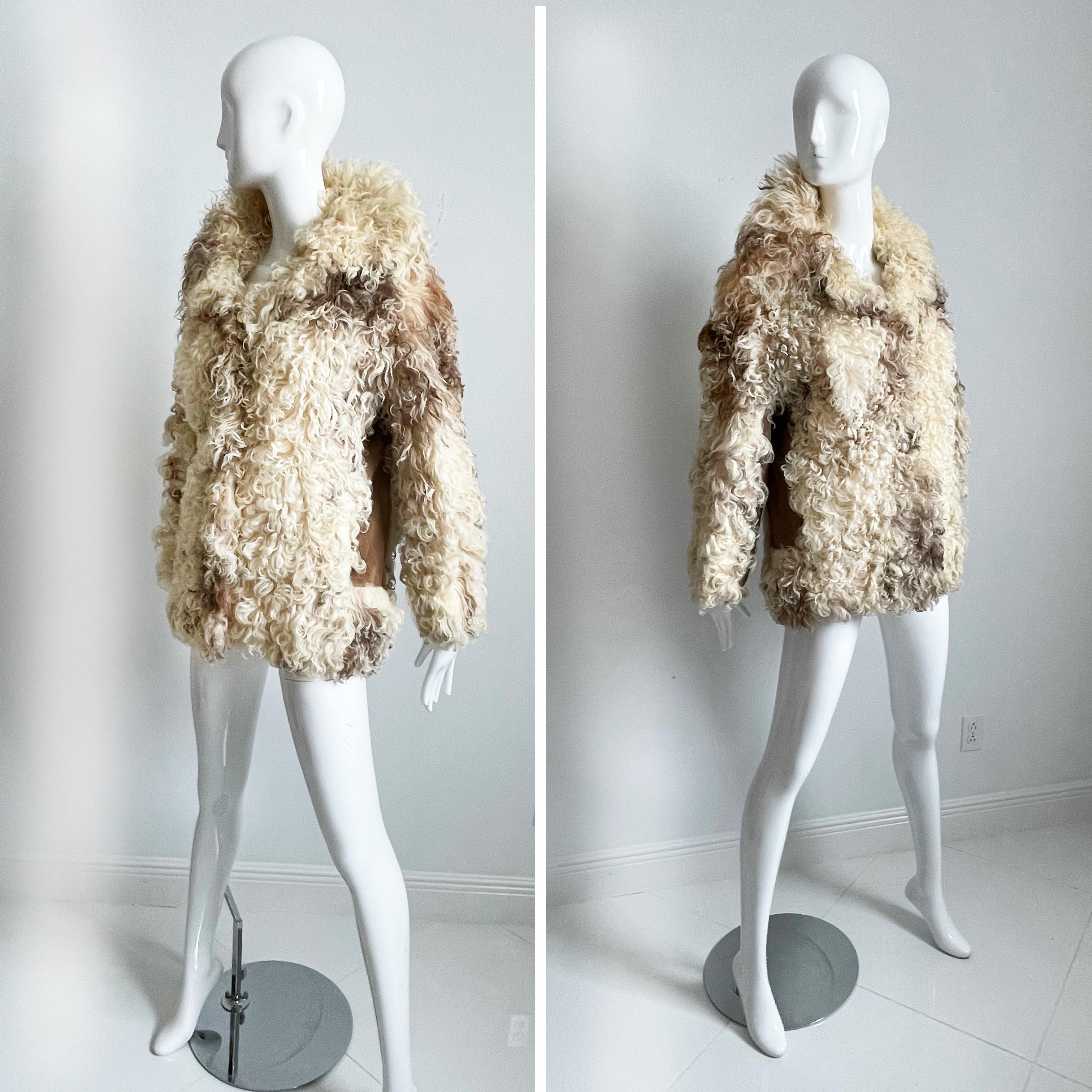Donald Brooks Jacket Mongolian Shaggy Lamb Suede Trim Vintage 1970s Rare In Good Condition For Sale In Port Saint Lucie, FL