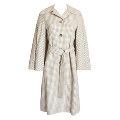 Giacca Donald Brooks con cappuccio stile trench con motivo a quadri bianco e marrone vintage