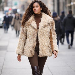 Donald Brooks Mongolian Lamb Curly Fur & Suede Jacket 1970s Vintage USA Leather