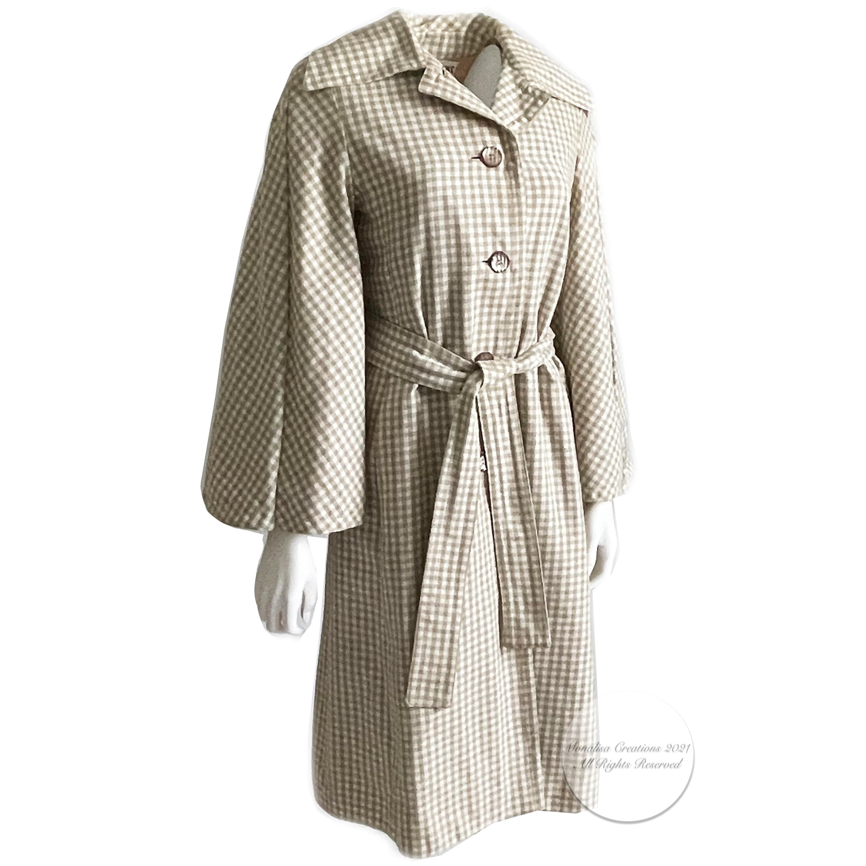 Women's Donald Brooks Trench Coat Jacket with Caplet Check Pattern Vintage 70s 
