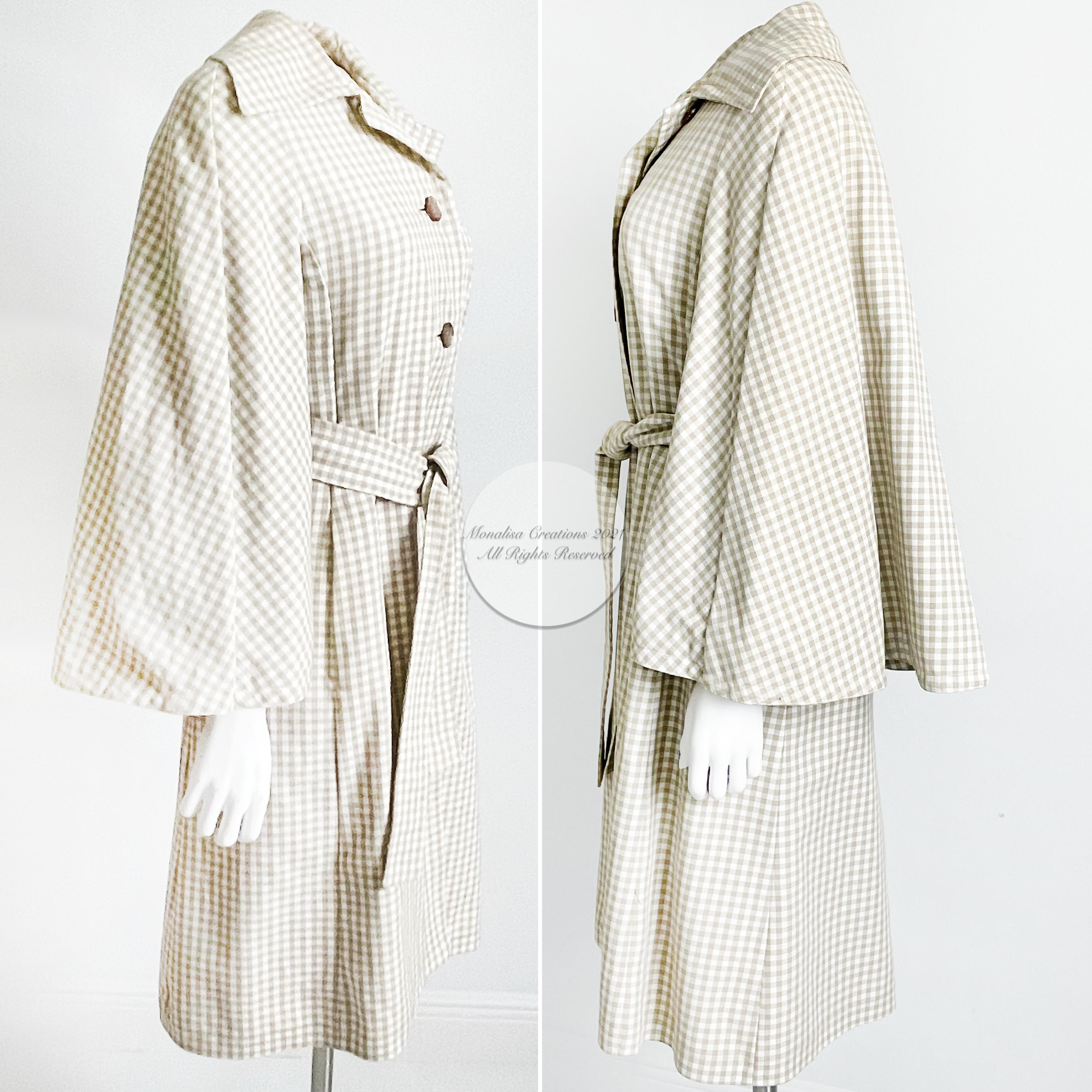 Donald Brooks Trench Coat Jacket with Caplet Check Pattern Vintage 70s  1