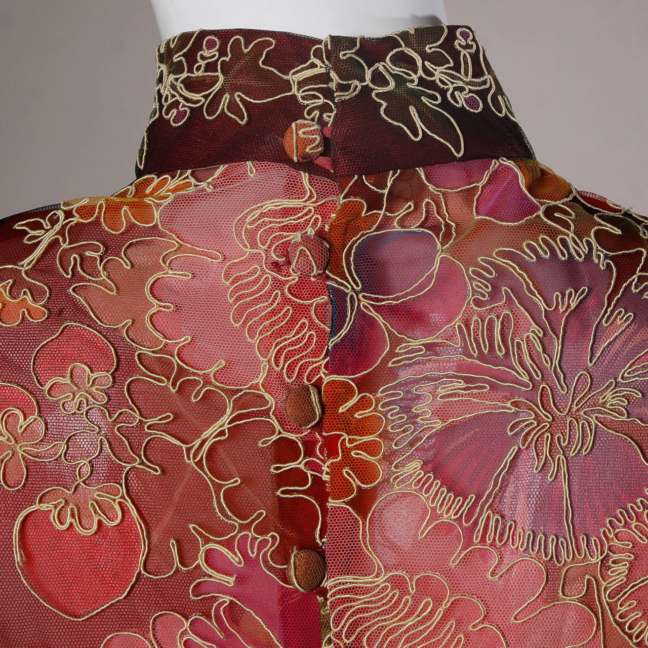 Donald Brooks Unworn Vintage 1970s Hand Painted Tulle Embroidered Dress For Sale 3