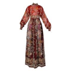 Vestido vintage de Donald Brooks de los años 70, sin estrenar, de tul pintado a mano y bordado
