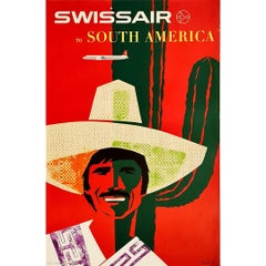 1958 Original poster by Brun (1909-1999) for Swissair to South America
