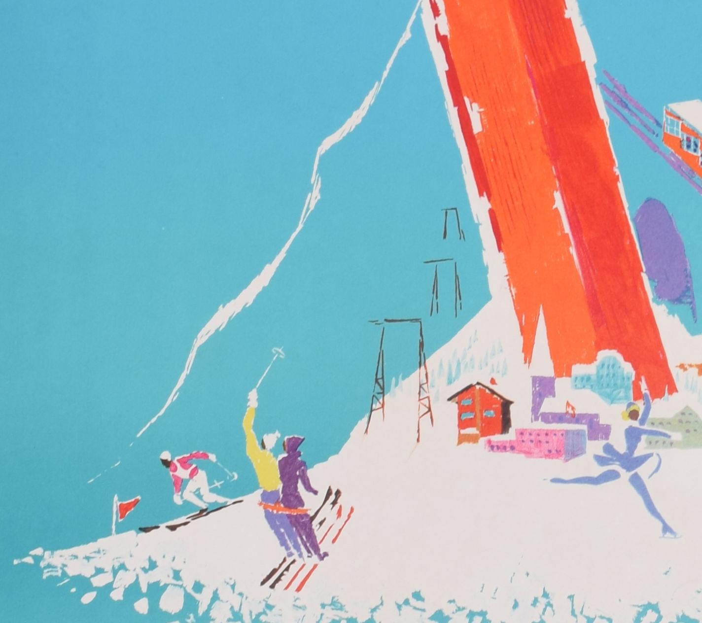 Davos, Switzerland original vintage ski poster by Donald Brun  For Sale 3