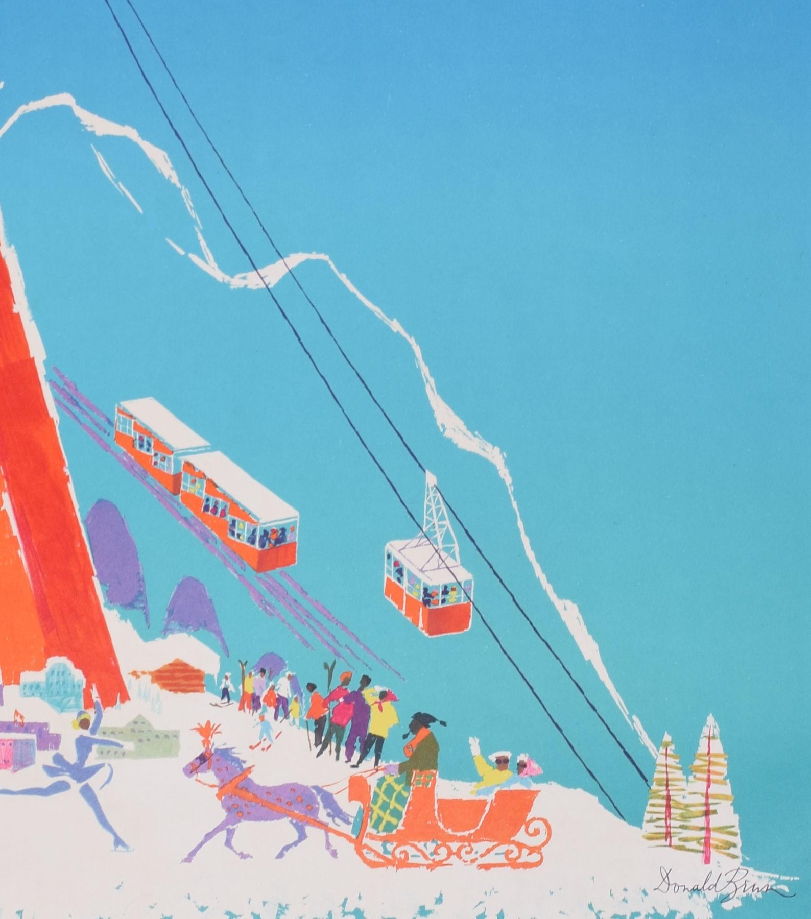 Davos, Switzerland original vintage ski poster by Donald Brun  For Sale 4