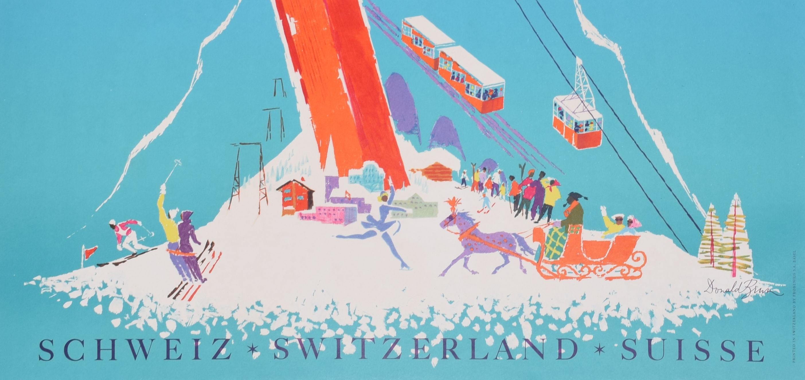 Davos, Switzerland original vintage ski poster by Donald Brun  For Sale 5