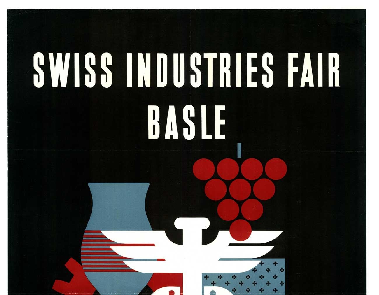 Original Schweizer Industriemesse Basel englische Version vintage antikes Plakat – Print von Donald Brun