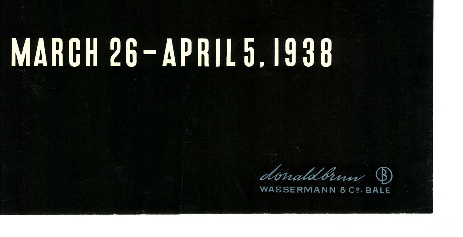 Original Schweizer Industriemesse Basel englische Version vintage antikes Plakat (Schwarz), Figurative Print, von Donald Brun