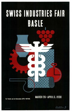 Original Swiss Industries Fair Basle English version vintage antique poster