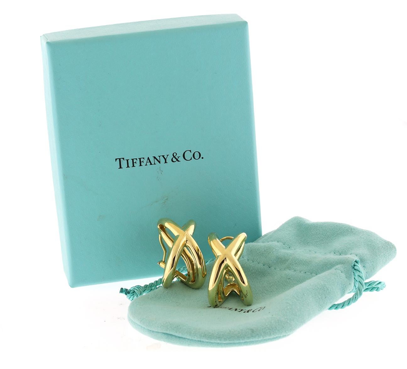Donald Claflin for Tiffany & Co. Boucles d'oreilles croisées en or jaune 18 carats Excellent état - En vente à Bethesda, MD