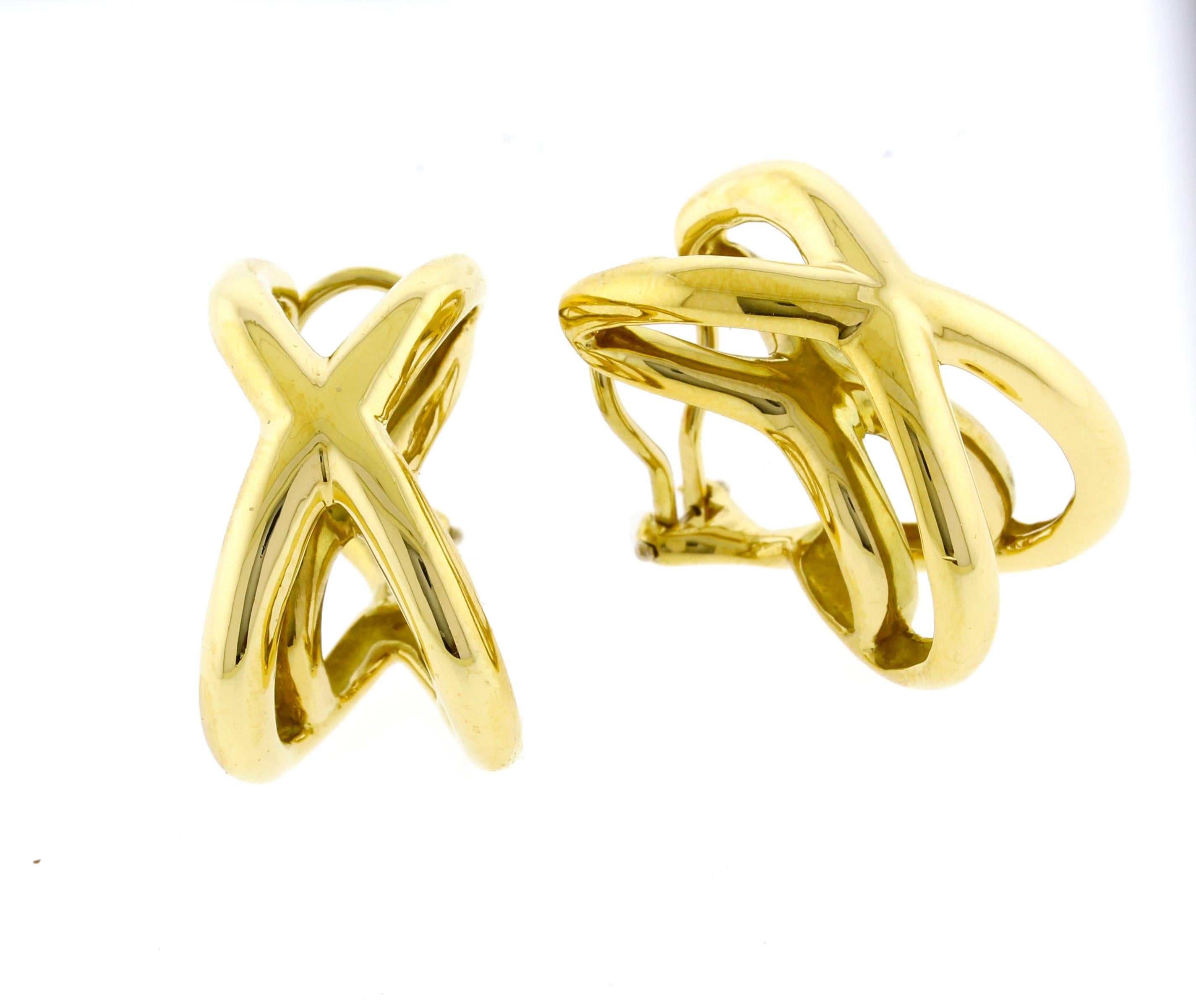 Donald Claflin for Tiffany & Co. Boucles d'oreilles croisées en or jaune 18 carats en vente 1