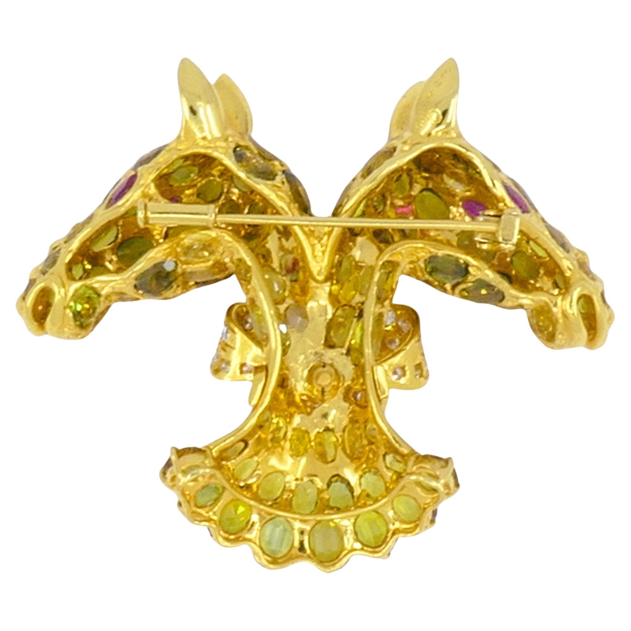 Donald Claflin for Tiffany & Co. Jirafa Broche de oro Piedras preciosas Estate Jewelry Corte mixto