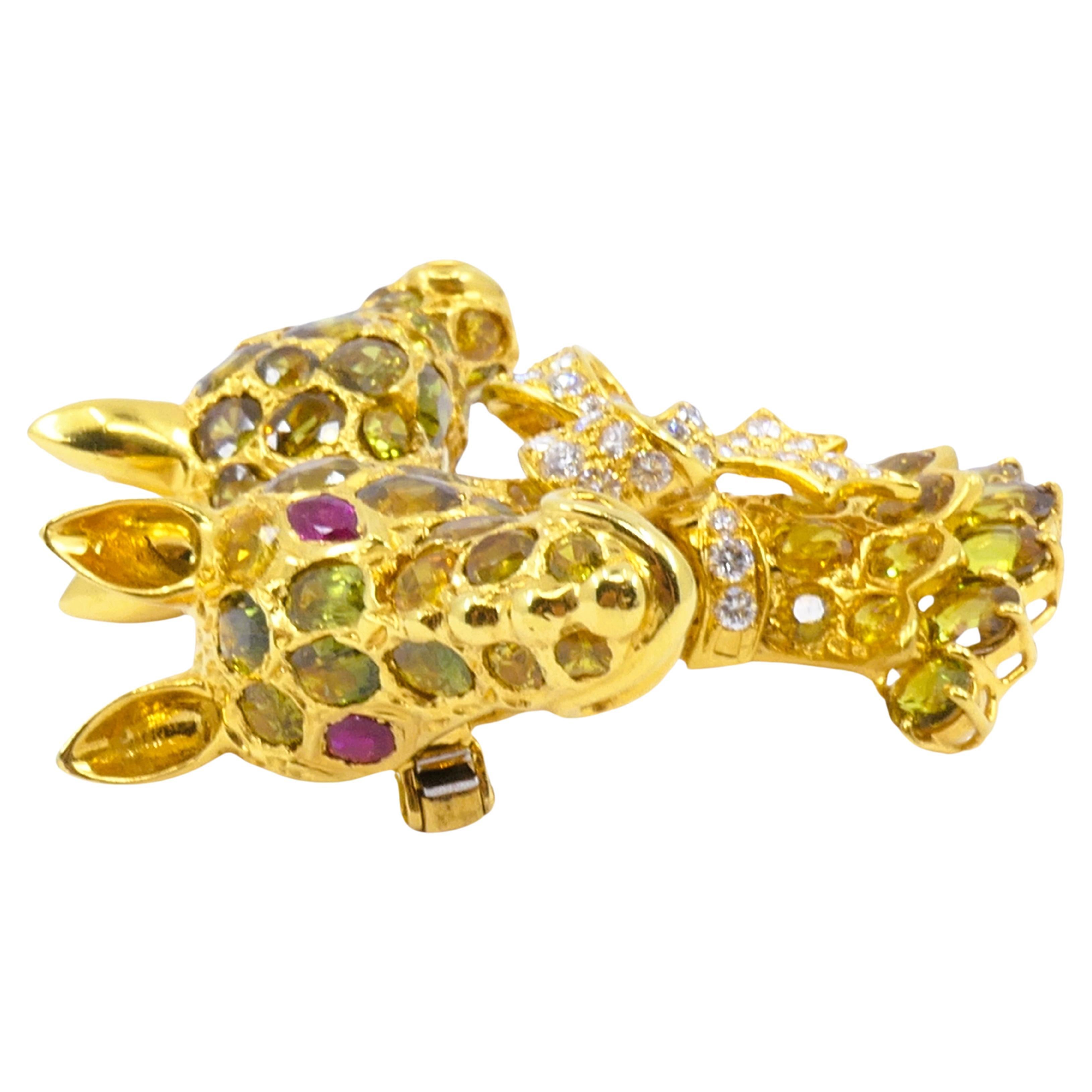 Femenino o masculino Donald Claflin for Tiffany & Co. Jirafa Broche de oro Piedras preciosas Estate Jewelry