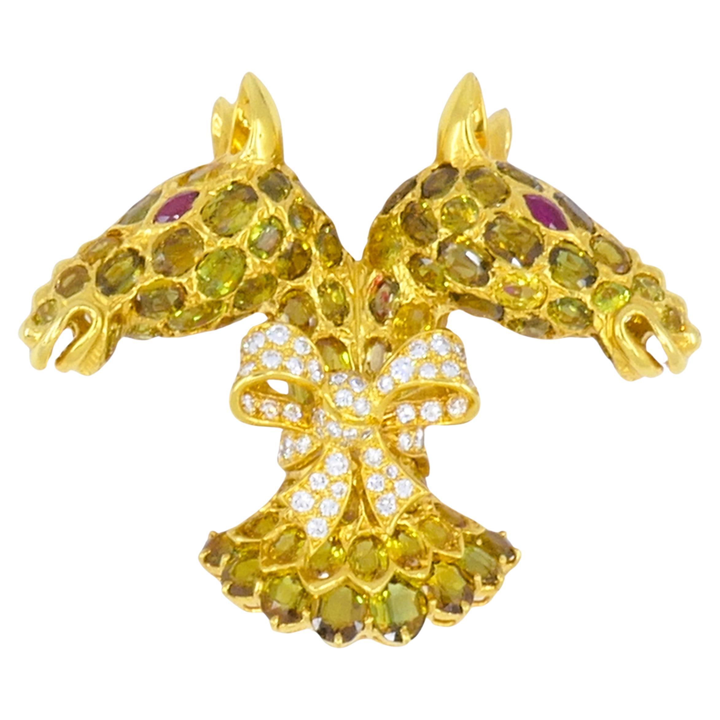 Donald Claflin for Tiffany and Co. Giraffe Gold Brooch Gemstones Estate