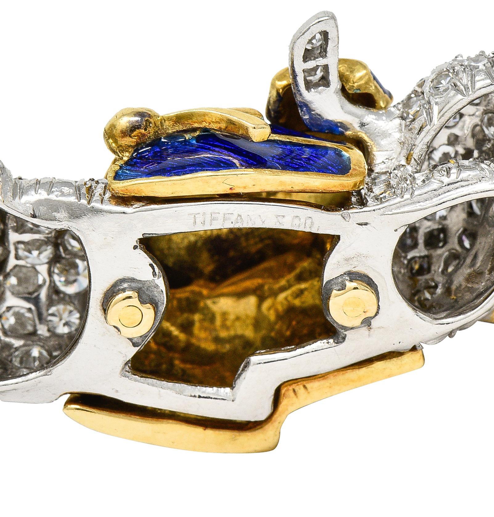 Round Cut Donald Claflin Tiffany & Co. 1970's 1.72 CTW Yellow Diamond Enamel Brooch For Sale