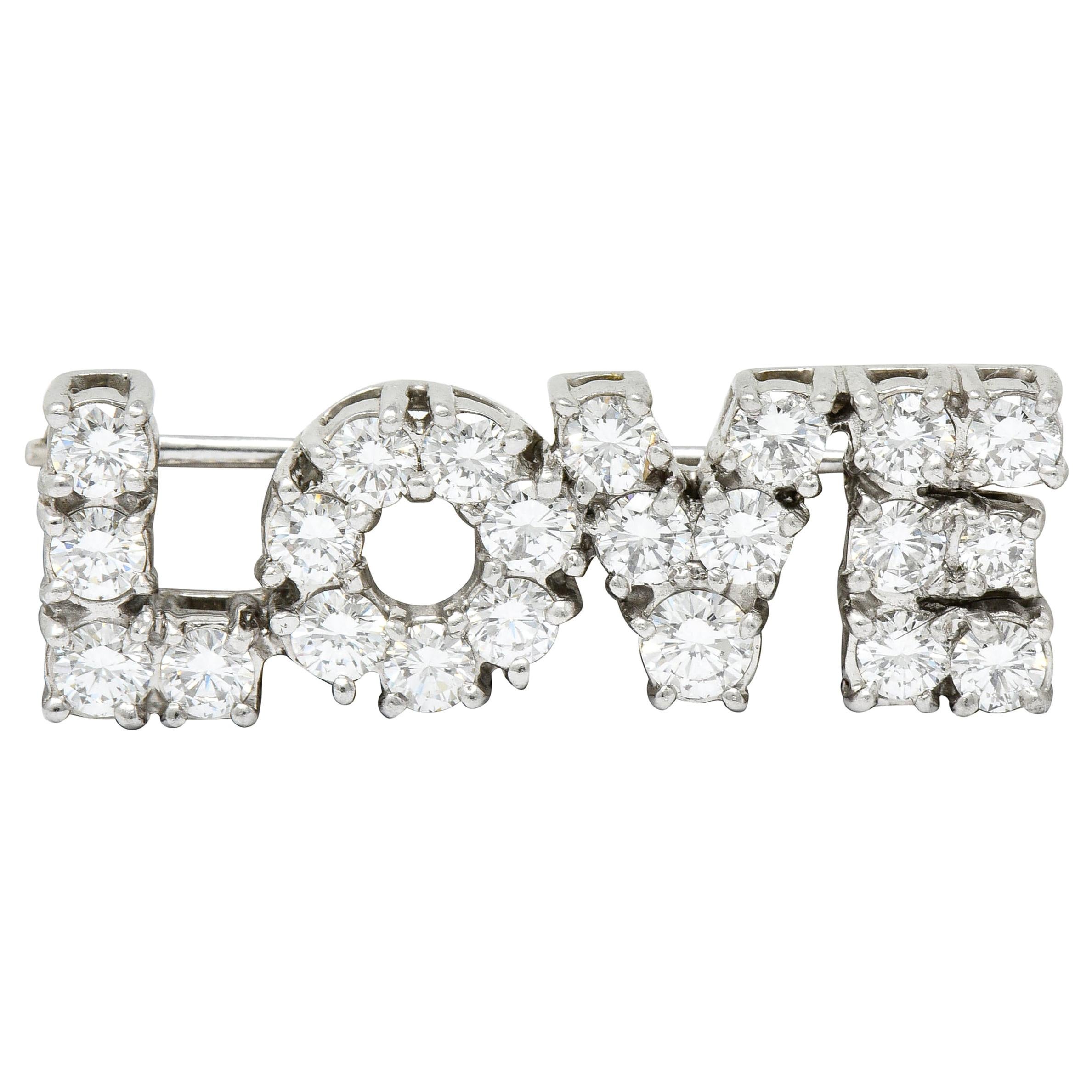 Donald Claflin Tiffany & Co. 2.16 Carat Diamond Platinum Love Brooch