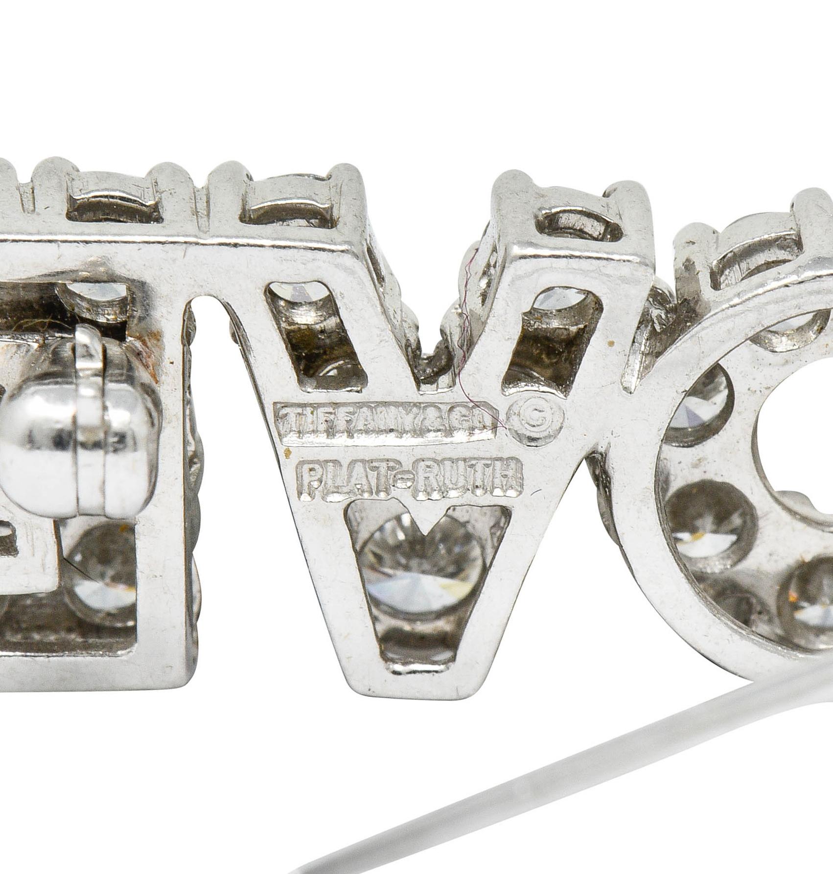 Donald Claflin Tiffany & Co. 2.16 Carat Diamond Platinum Love Brooch In Excellent Condition In Philadelphia, PA