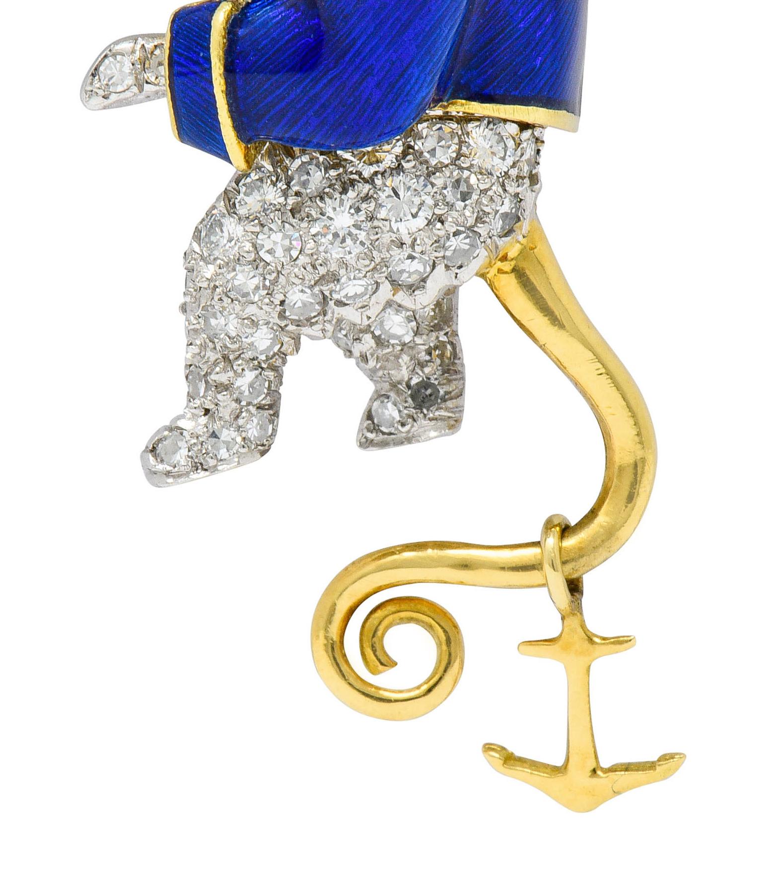 Donald Claflin Tiffany & Co. Diamond Enamel Platinum Gold Sailor Mouse Brooch In Excellent Condition In Philadelphia, PA