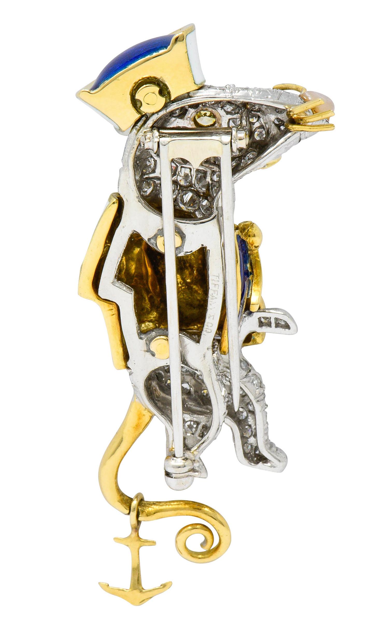 Women's or Men's Donald Claflin Tiffany & Co. Diamond Enamel Platinum Gold Sailor Mouse Brooch