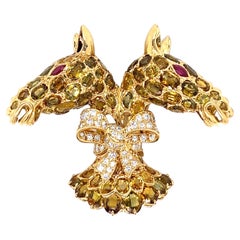 Donald Claflin Tiffany & Co. Two-Headed Horse Multi-Gem Gold Brooch