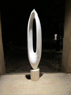 Tropikos, marble sculpture by Donald Davis, white marble, vertical, stone