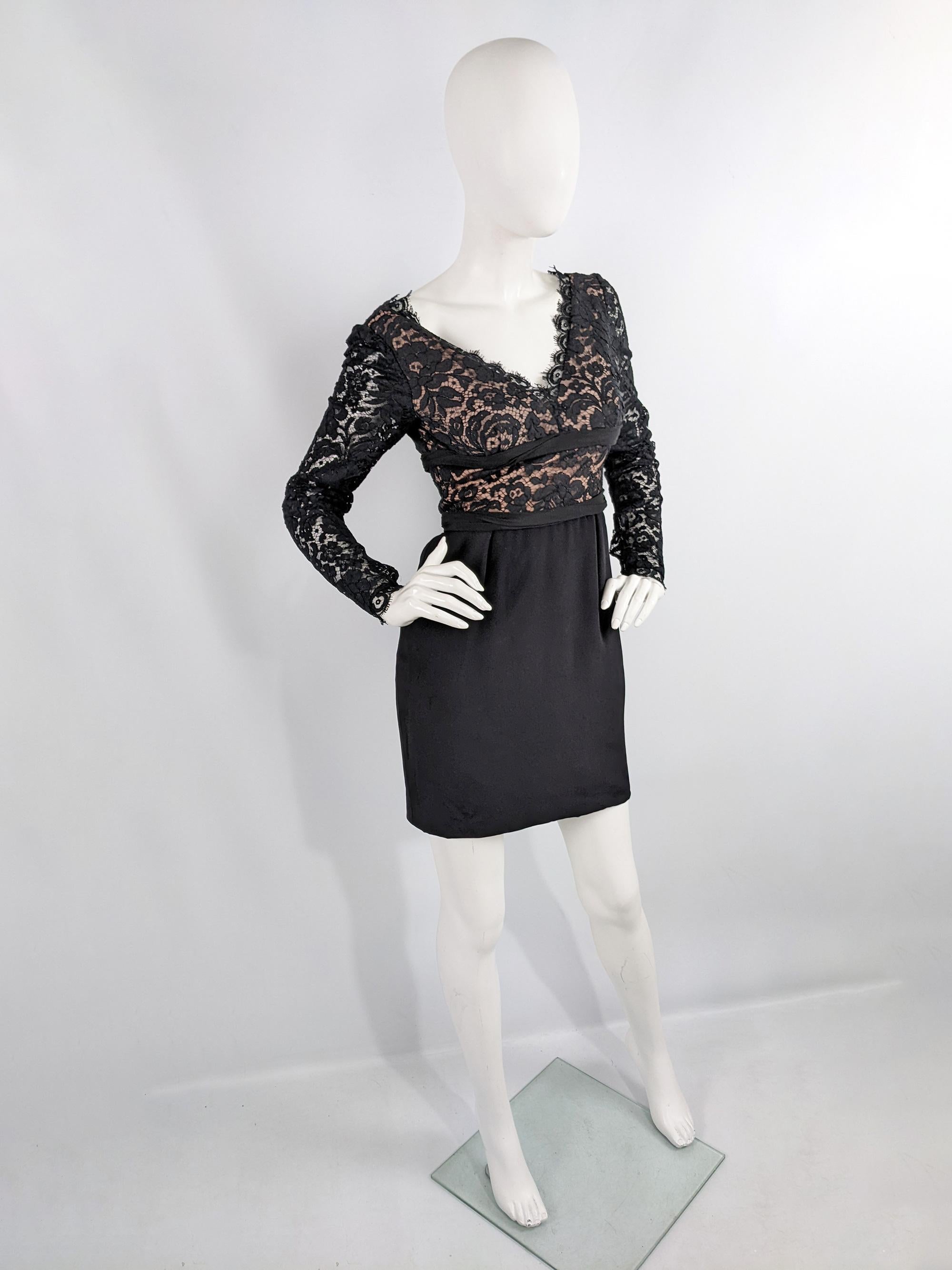 Women's Donald Deal for Bergdorf Goodman Vintage 80s Black Lace & Nude Party Dress, XXS For Sale