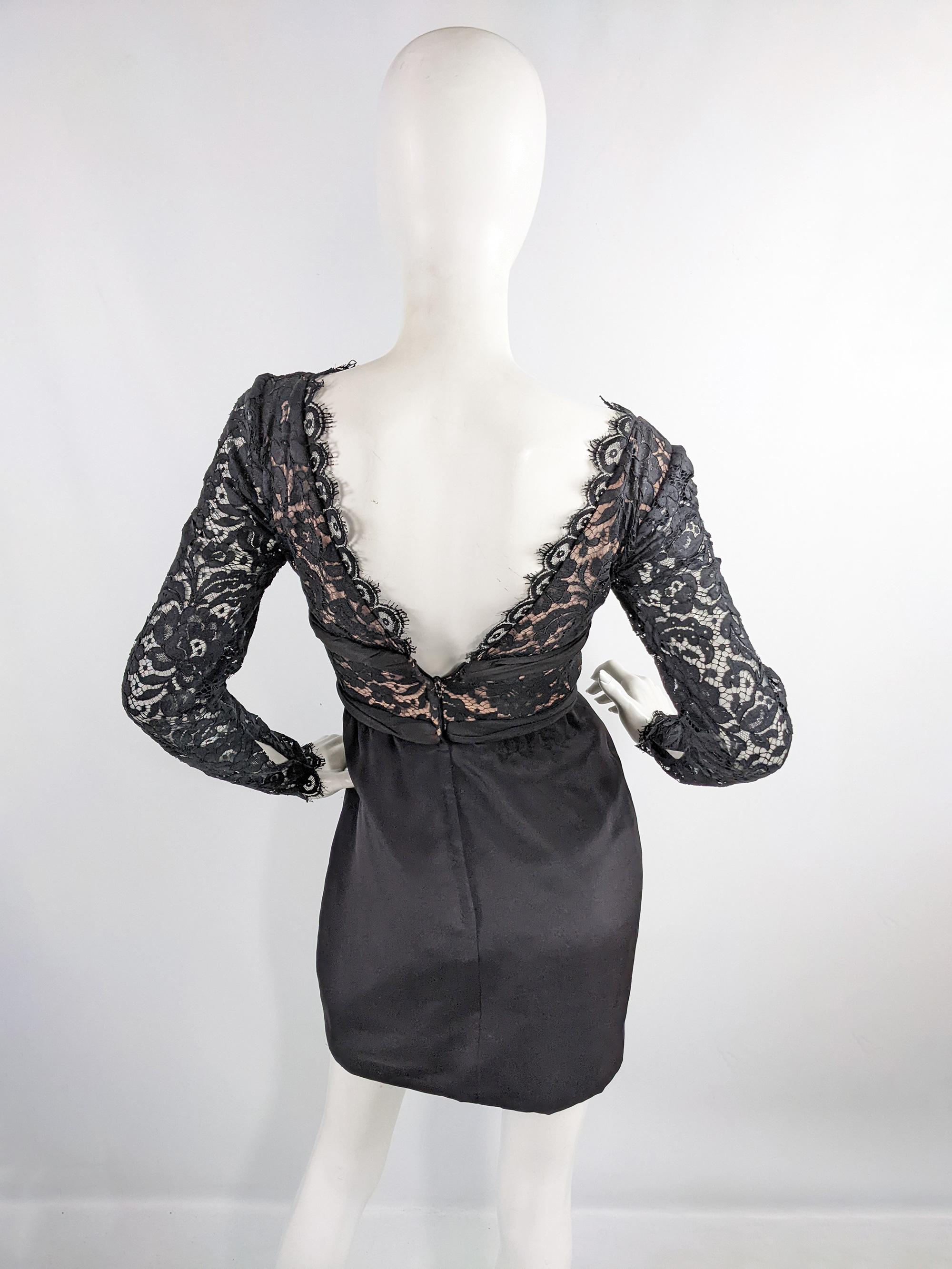 Donald Deal for Bergdorf Goodman Vintage 80s Black Lace & Nude Party Dress, XXS For Sale 1