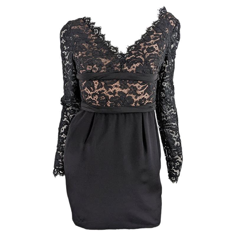 Donald Deal for Bergdorf Goodman Vintage 80s Black Lace & Nude Party Dress, XXS For Sale