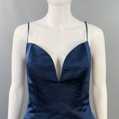 DONALD DEAL Size 8 Navy Taffeta Spaghetti Straps Knee Length Cocktail Dress