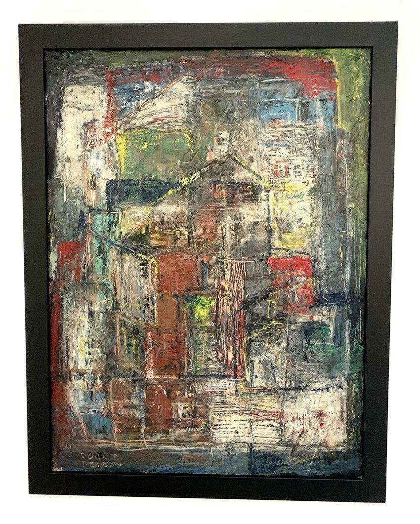 Wonderful abstract painting by Donald Deskey from the Deskey Estate in New York.
The piece is in excellent condition framed in a thin white wooden frame which appears to be original to the painting.
The piece is signed and it came out from the