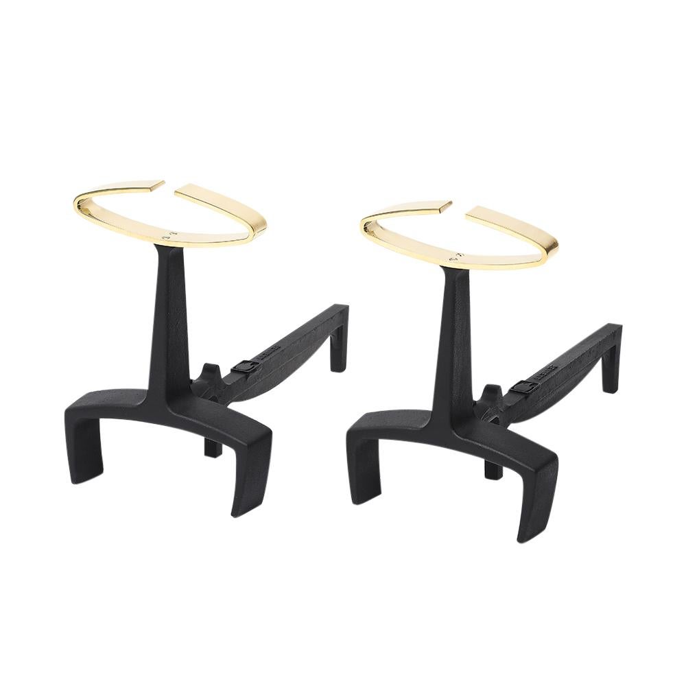 Mid-Century Modern Donald Deskey Andirons, Brass, Signed Bennett en vente