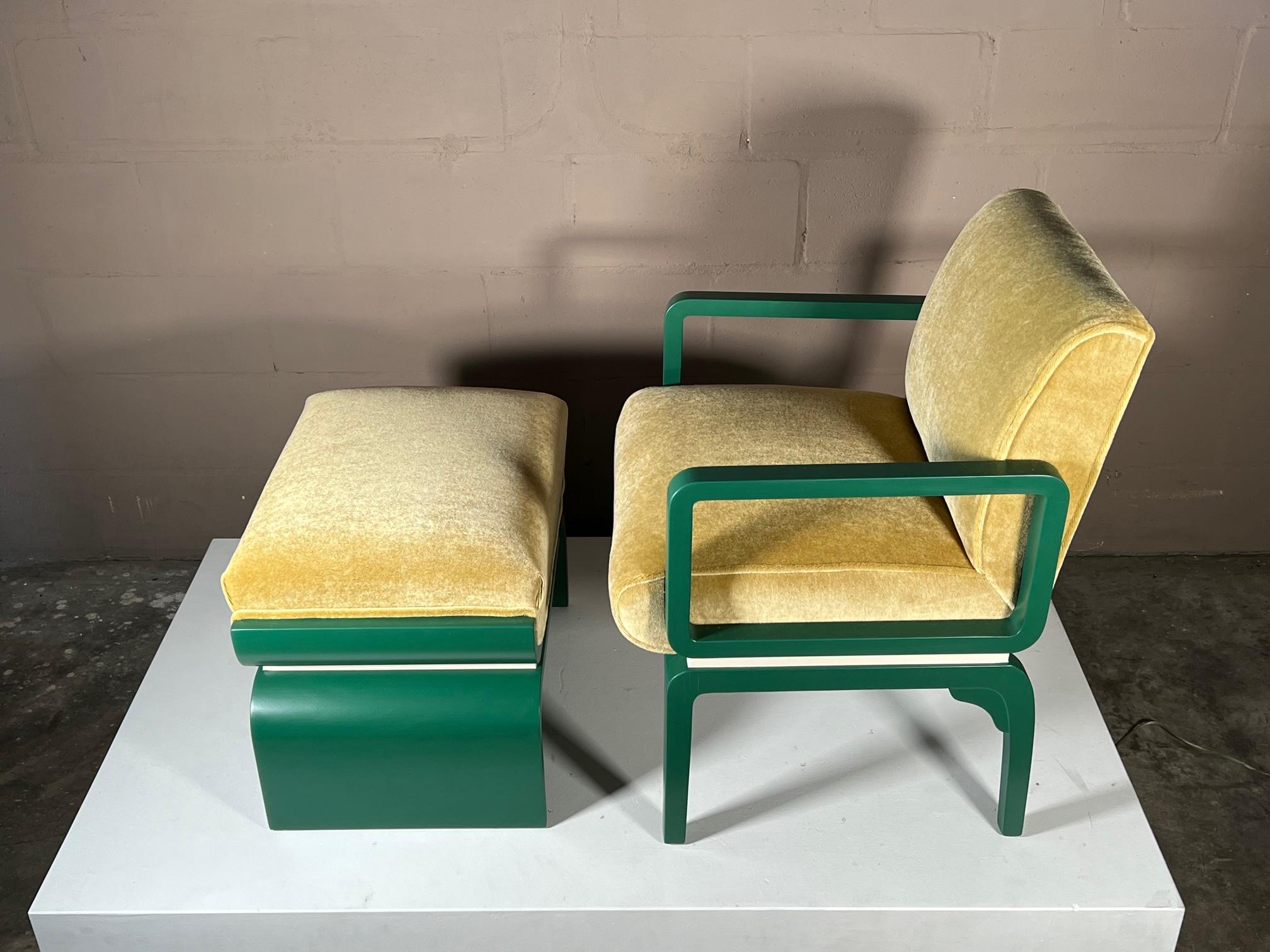 Donald Deskey Vintage-Sessel und Ottomane im Vintage-Stil für Valentine Seaver Ca' 1930er Jahre (Art déco) im Angebot