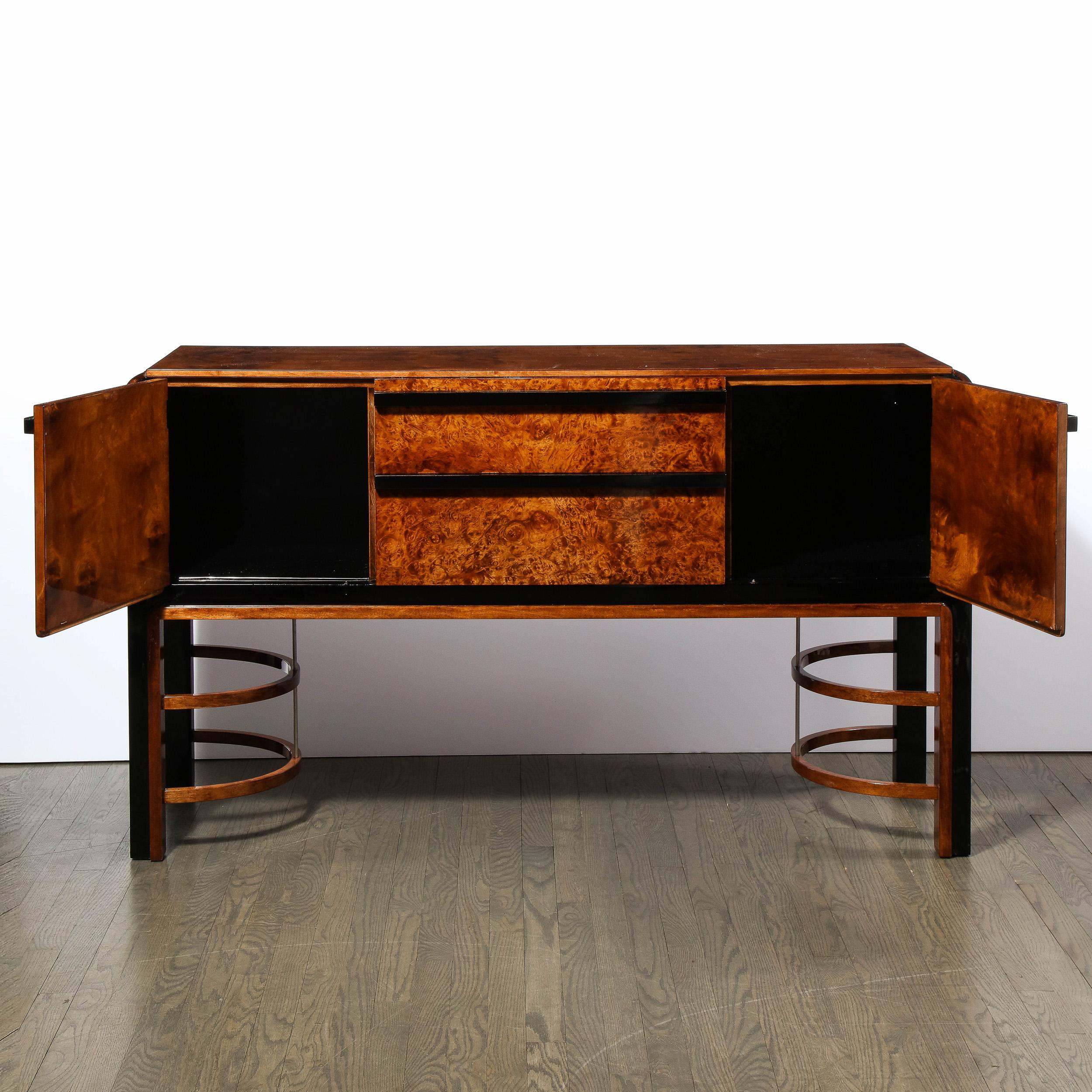 Donald Deskey Art Deco Black Lacquer, Burled Carpathian Elm & Walnut Sideboard In Excellent Condition For Sale In New York, NY