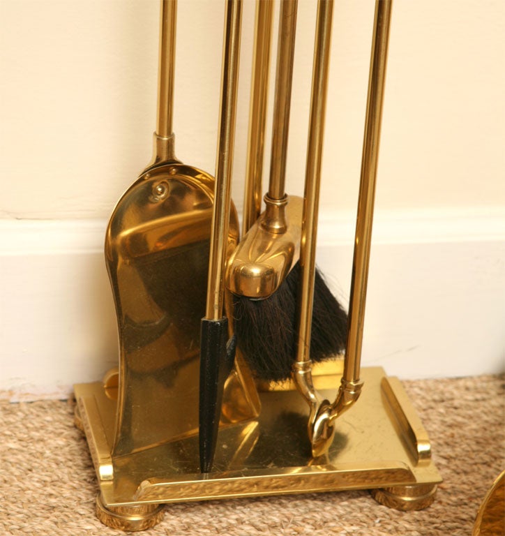 Mid-20th Century Donald Deskey Art Deco Brass Andirons and Fireplace Set Vintage Rare For Sale