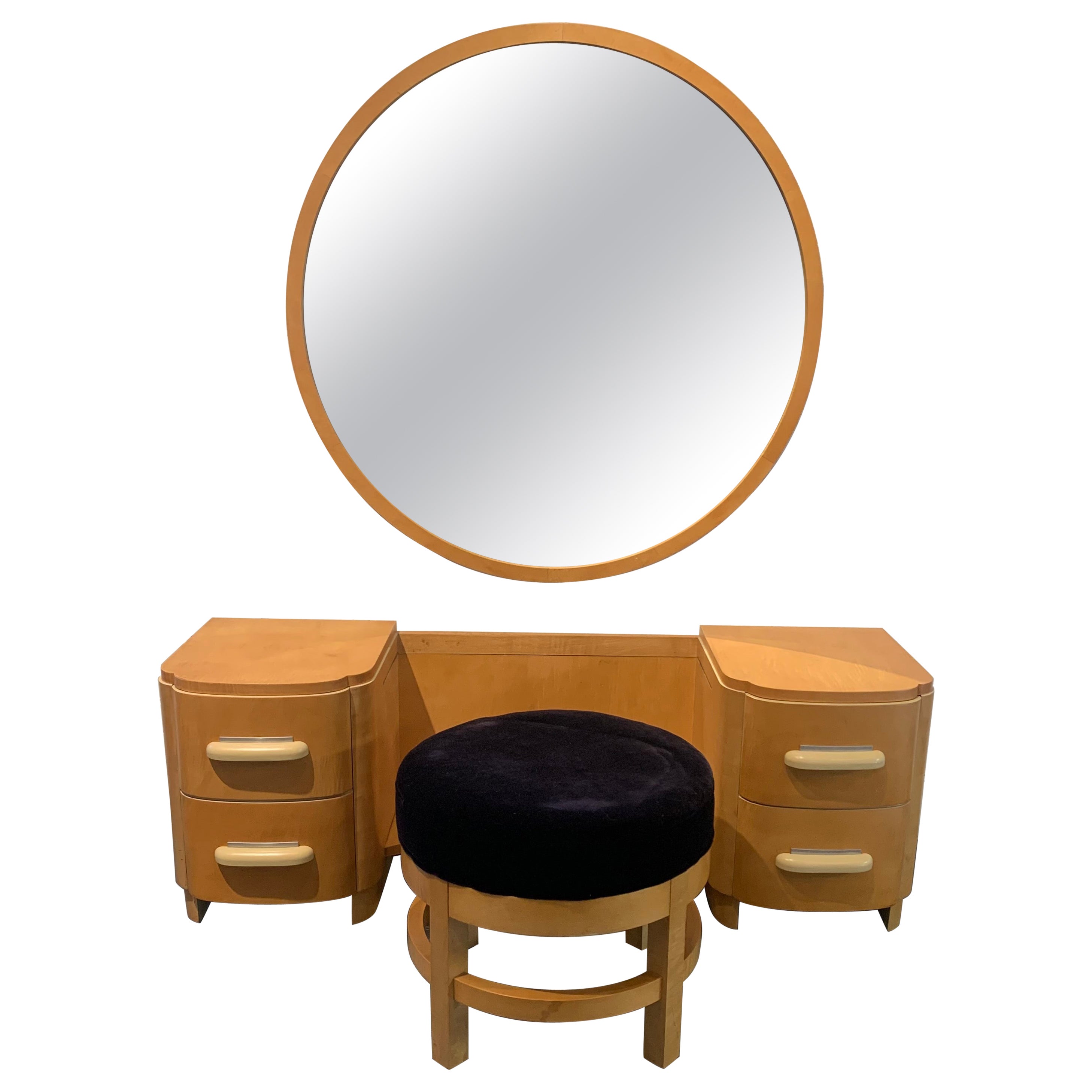 Donald Deskey Art Deco Dressing Table Vanity with Round Mirror for Widdicomb  For Sale