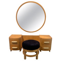 Donald Deskey Art Deco Dressing Table Vanity with Round Mirror for Widdicomb 