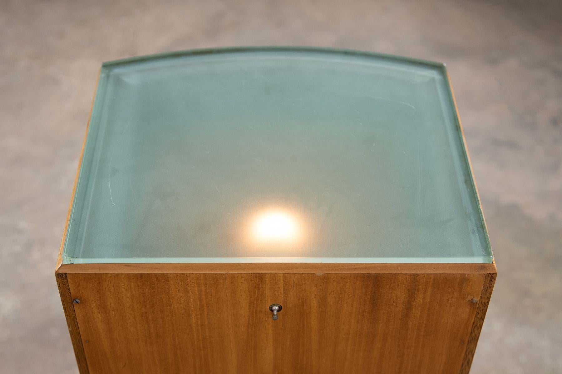 Glass Donald Deskey Art Deco Illuminated Nightstand in Highly Figured Avodire 1940s For Sale