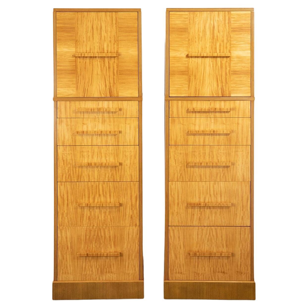 Donald Deskey Art Deco Skyscraper Dressers in Highly Figured Avodire 1940s Pair For Sale