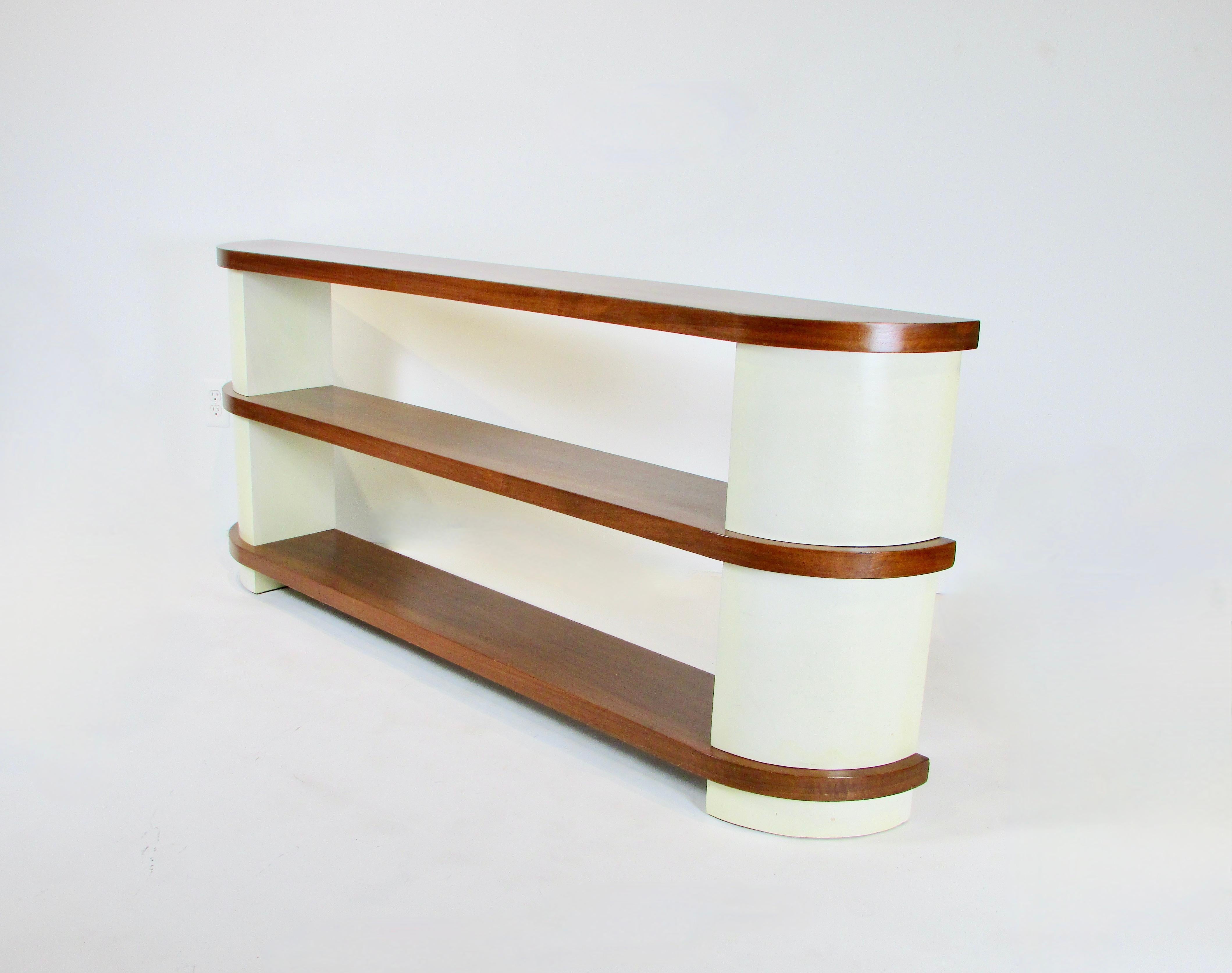 Lacquered Donald Deskey Attributed Art Deco Streamlined Moderne Console Entry Shelf Unit For Sale