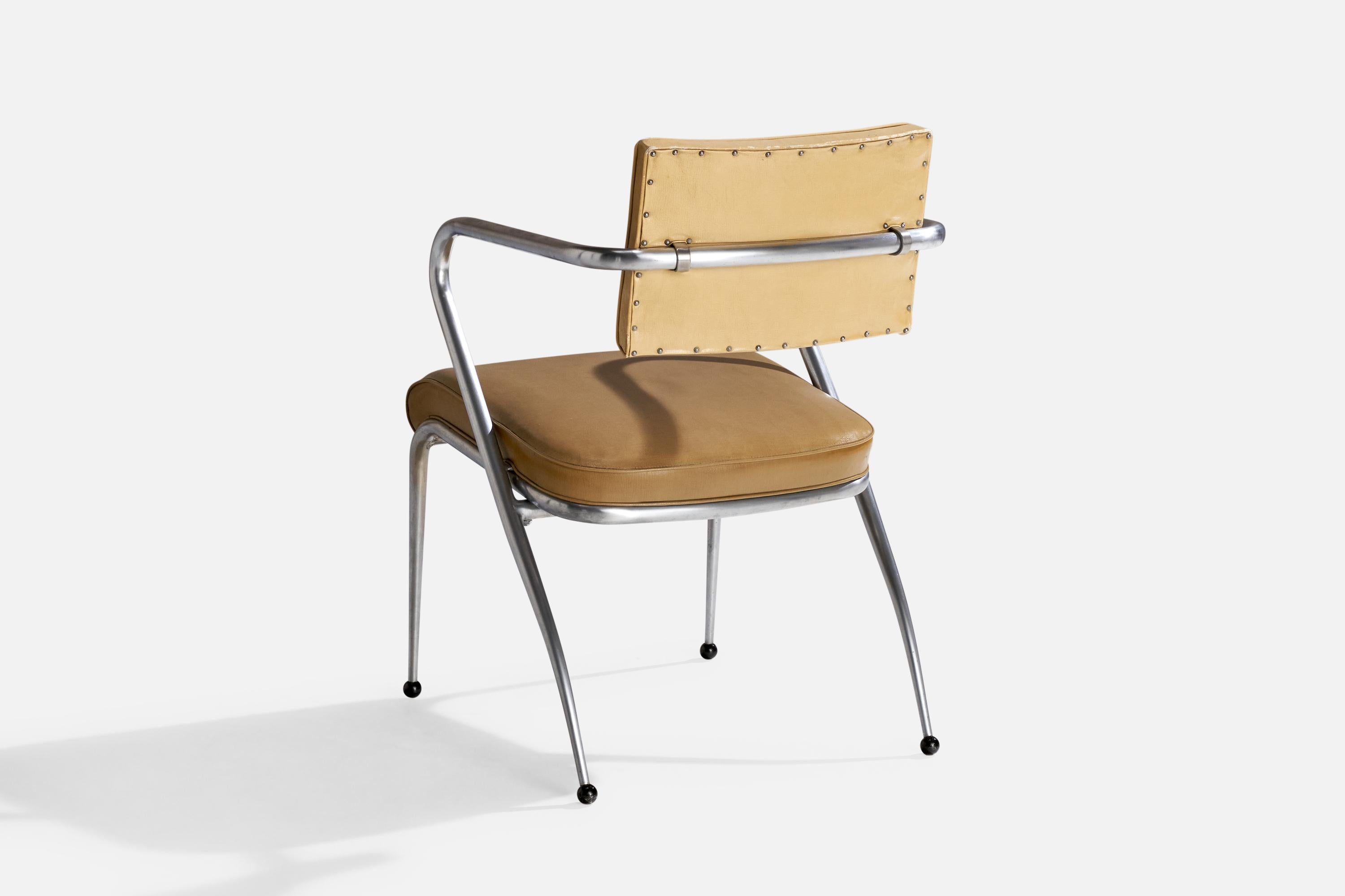American Donald Deskey Attribution, Armchair, Chrome, Oil Cloth, USA, 1939 For Sale