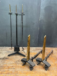 Donald Deskey Set di strumenti per il fuoco a lama d'ottone Vintage 1960