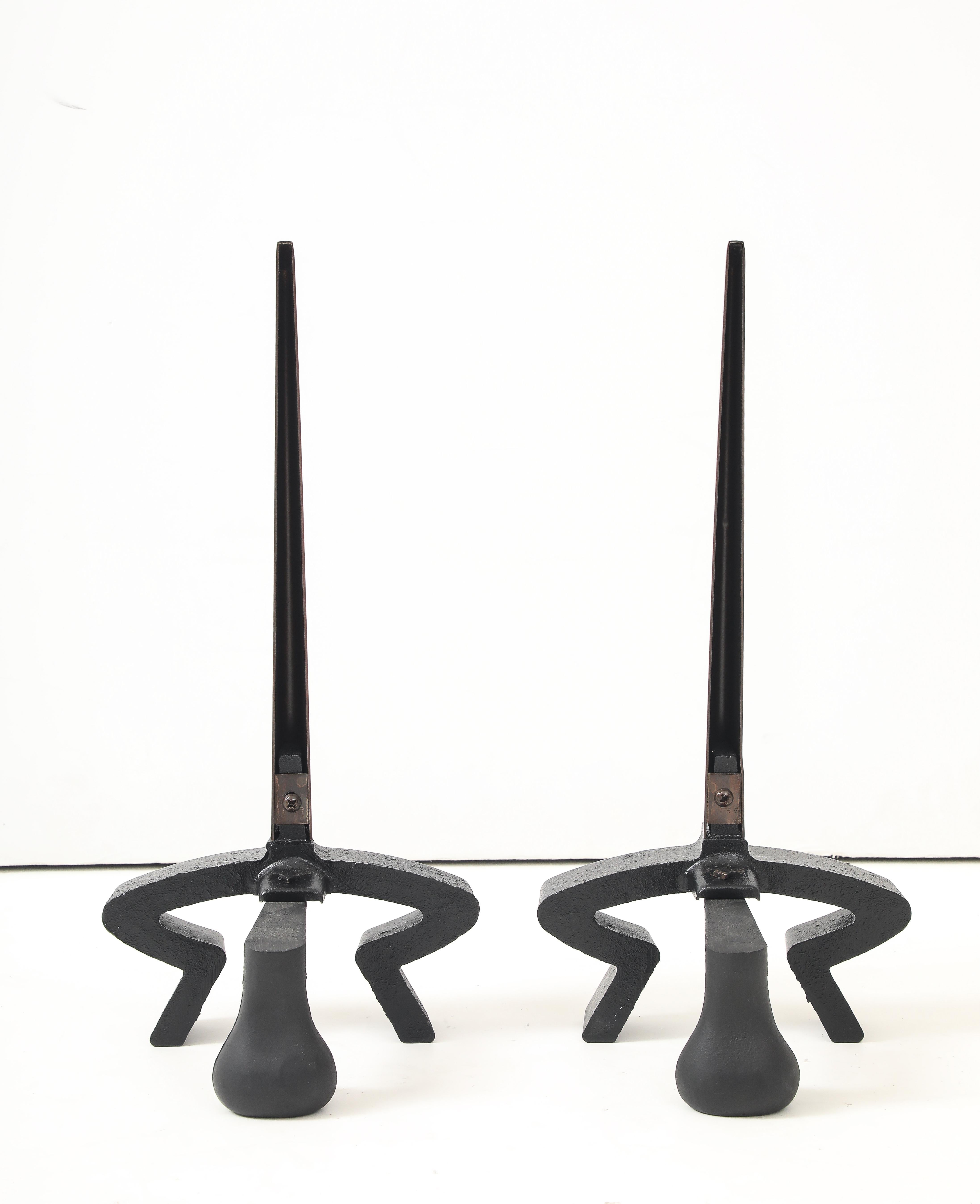 20th Century Donald Deskey Bronze Blade Andirons For Sale