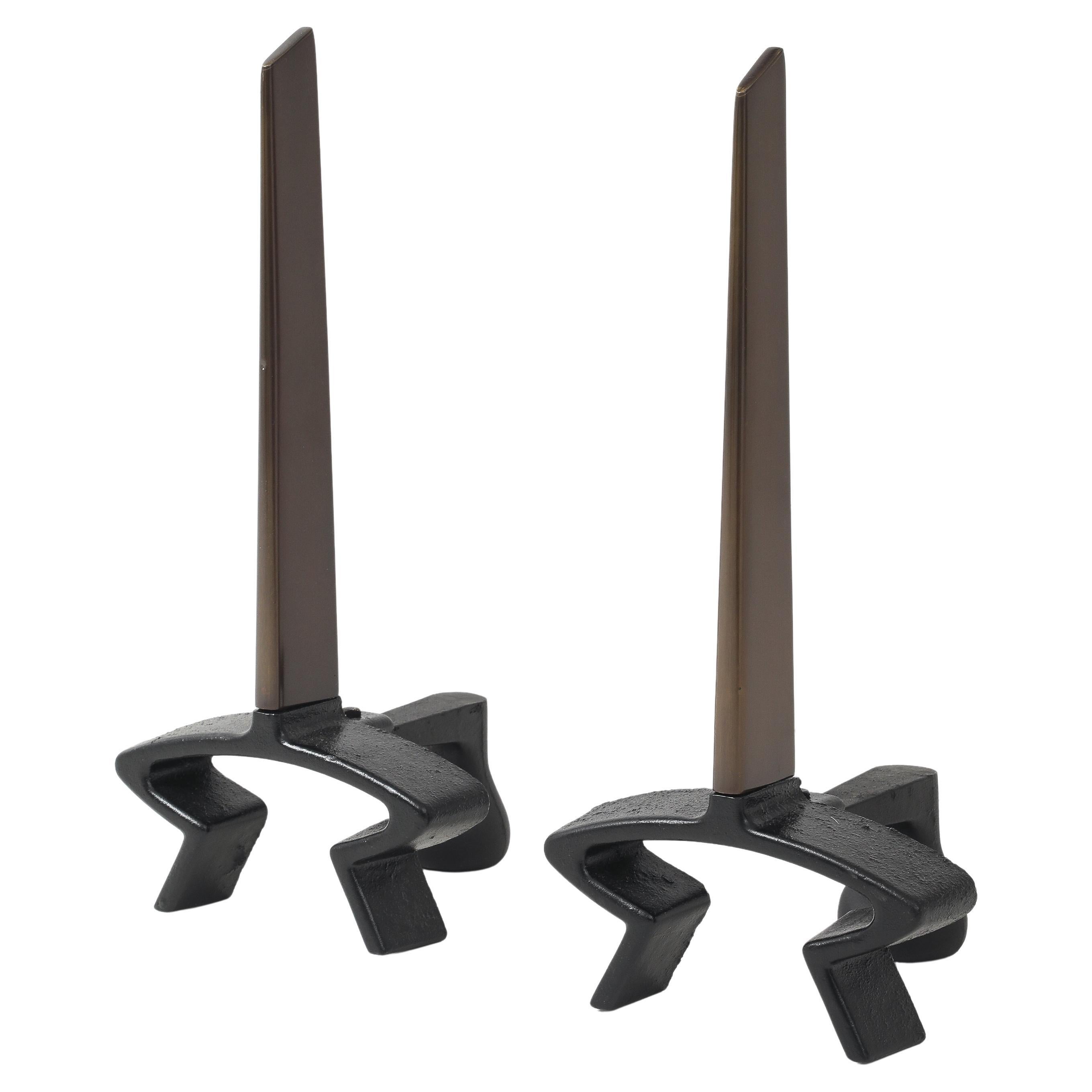 Donald Deskey Bronze Blade Andirons