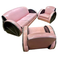 Retro Donald Deskey Design 3 Piece Art Deco Living Room Sofa Suite