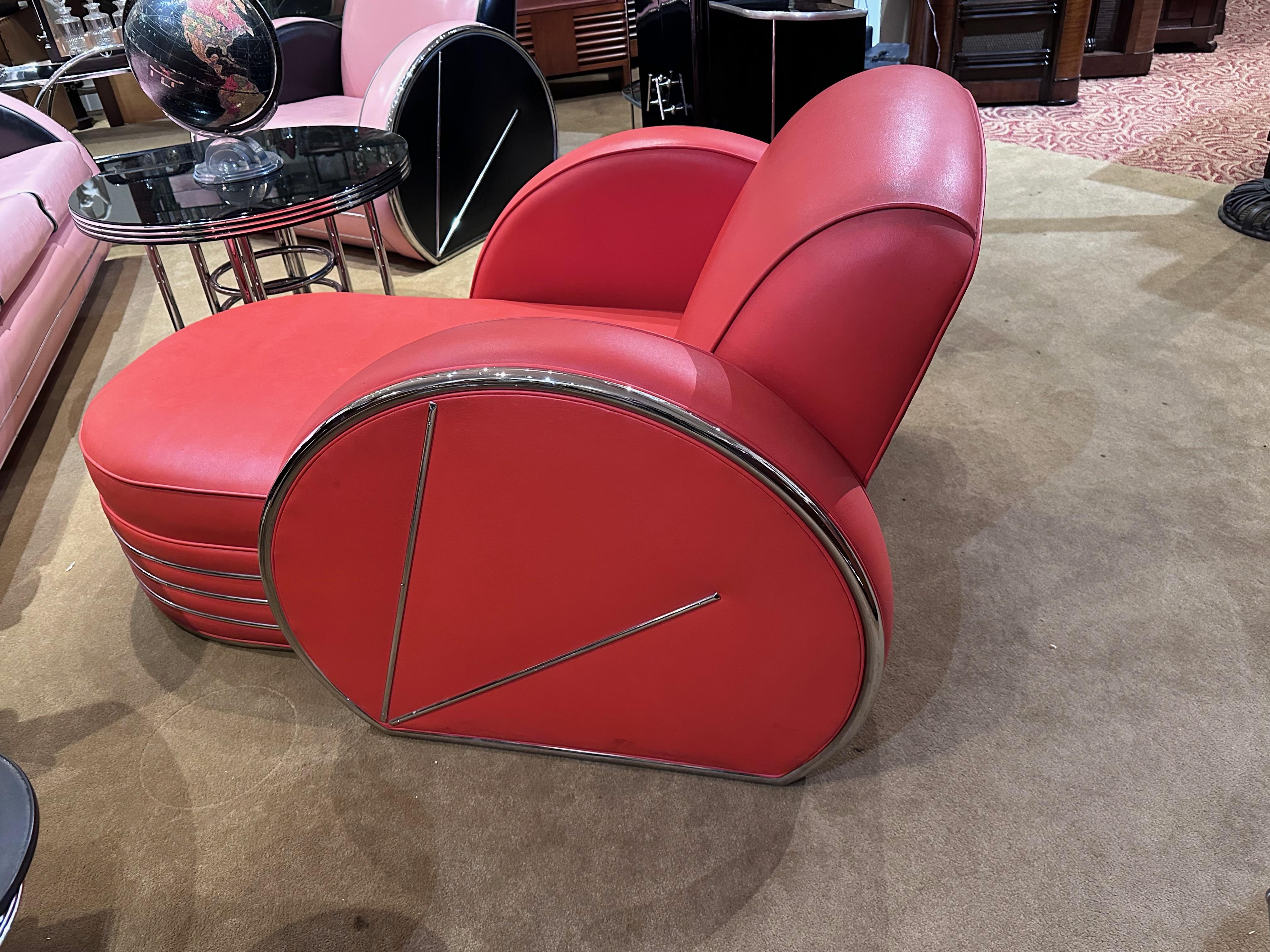 Faux Leather Donald Deskey Design Art Deco Sofa Chaise Lounge For Sale