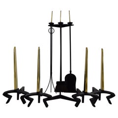 Donald Deskey Double Fireplace Andirons and Tools